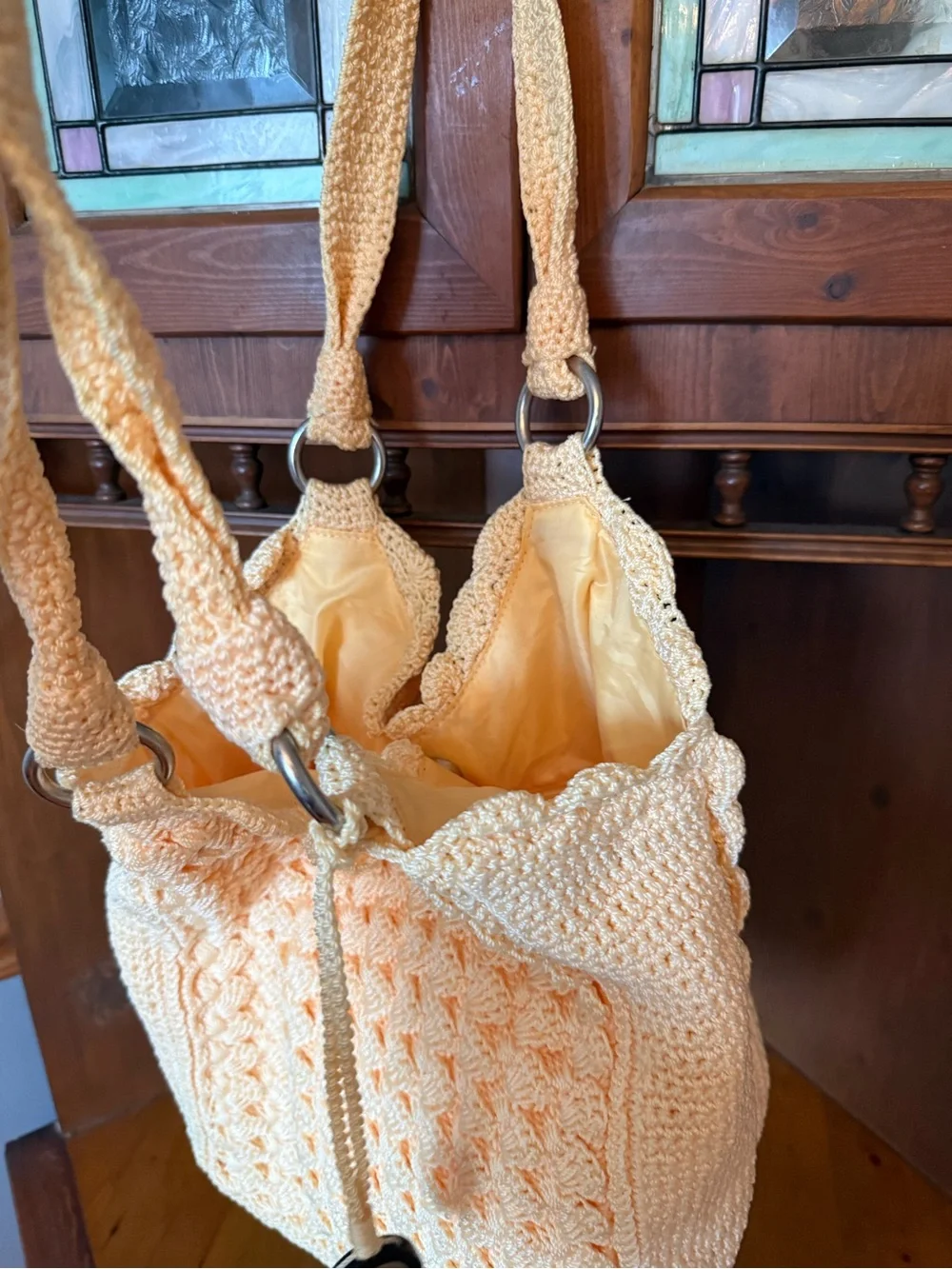 The Sak Vintage Y2K Cream Hand Crochet Hobo Shoulder Bag Textured Bubble Knit